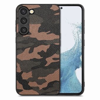 Camouflage mønster lædercoated taske til Samsung Galaxy S23, præcis udskæring PC+TPU telefoncover