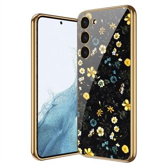 GKK Style-4 til Samsung Galaxy S23 Anti-ridse telefontaske Blomstermønster print af hærdet glas + pc smartphone cover