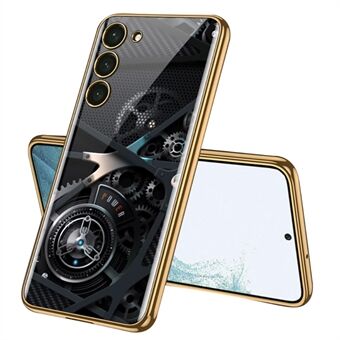 GKK Style-3 til Samsung Galaxy S23 galvaniseret mønsterudskrivning Mobiltelefontaske Hærdet glas + PC faldsikkert bagcover