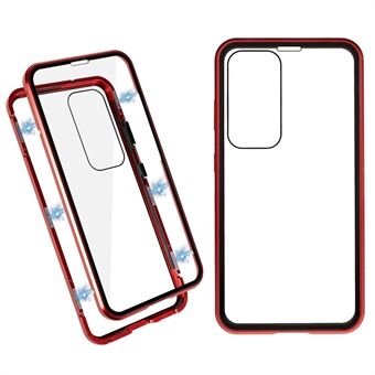 Dobbeltsidet klart hærdet glas telefoncover til Samsung Galaxy S23, magnetabsorberende metal stødfangerramme stødsikkert cover