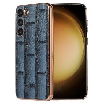 Til Samsung Galaxy S23 Nano galvanisering telefontaske Mahjong Texture Ægte okselæder+PC+TPU-cover