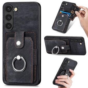 Telefoncover til Samsung Galaxy S23 Kickstand PU Læder+PC+TPU kortplads Ring Mobiltelefoncover