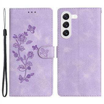 Til Samsung Galaxy S23 Flip Stand Telefon Case Flower Imprinted PU læder tegnebogscover