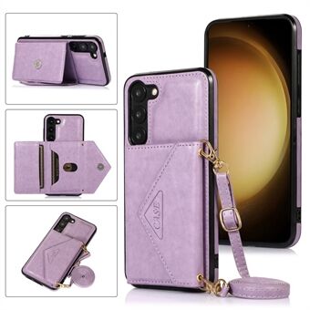 Til Samsung Galaxy S23 PU Læder+TPU Kickstand Telefon Case Kortholder Slots Cover med skulderrem
