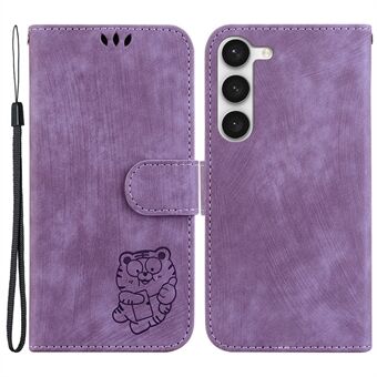 Til Samsung Galaxy S23 PU Læder Pung Stand Beskyttelsescover Cute Tiger Imprint Phone Case