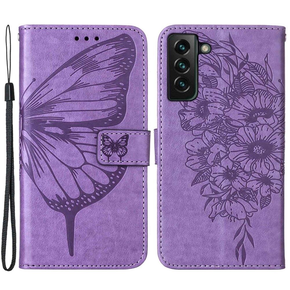 YB Imprinting Series-4 til Samsung Galaxy Butterfly Flower PU-læder pungetui Faldsikkert Flip Stand Cover med