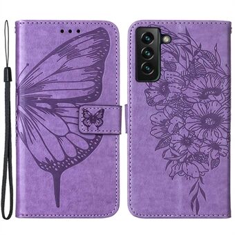 YB Imprinting Series-4 til Samsung Galaxy S23+ Butterfly Flower Imprinted PU-læder pungetui Faldsikkert Flip Stand Cover med rem