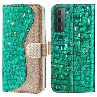 Til Samsung Galaxy S23+ Crocodile Texture PU-læder stødsikkert cover Glitrende glitter Stand etui
