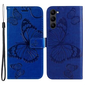 KT Imprinting Flower Series-2 telefoncover til Samsung Galaxy S23+, anti-ridse PU læder præget sommerfuglemønster Stand pung mobiltelefon etui
