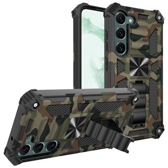Til Samsung Galaxy S23+ Camouflage Design Militær Grade Drop Protective Cover Blød TPU Hard PC Kickstand Tough Phone Case