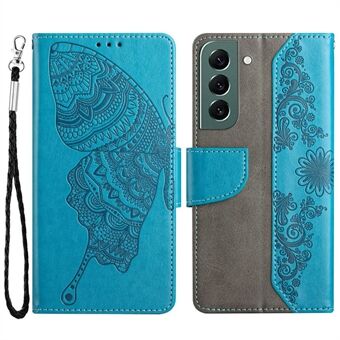 PU læder telefoncover til Samsung Galaxy S23+, fuldt indpakket sommerfugleblomst påtrykt pungcover med Stand