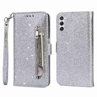 Stødsikkert telefoncover med magnetlås til Samsung Galaxy S23+, lynlåslomme glitrende PU-lædertelefoncover med Stand