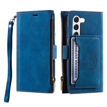 Til Samsung Galaxy S23+ Lynlåslomme Bagside Kortholder Telefoncover PU- Stand pungetui med håndstrop
