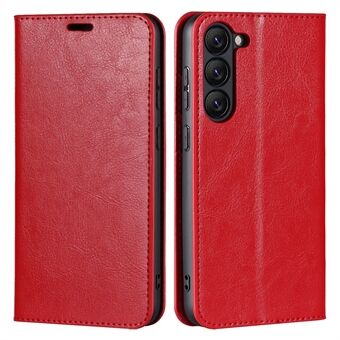 Til Samsung Galaxy S23+ Magnetic Absorption Telefon Cover Stand Flip Wallet Crazy Horse Texture Ægte læder telefontaske