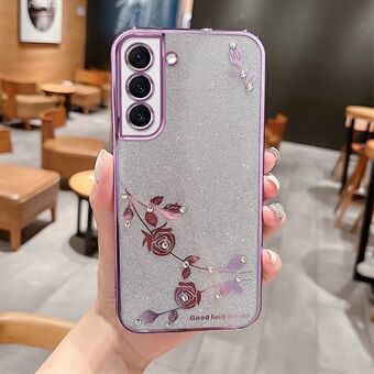 Smartphone etui til Samsung Galaxy S23+, blomstermønster dekoration Rhinestone galvanisering glitter pulver blødt TPU letvægts telefoncover