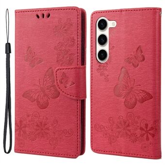 Stødsikker mobiltelefoncover til Samsung Galaxy S23+, Butterflies Flower Imprinting PU-lædertelefoncover med Stand