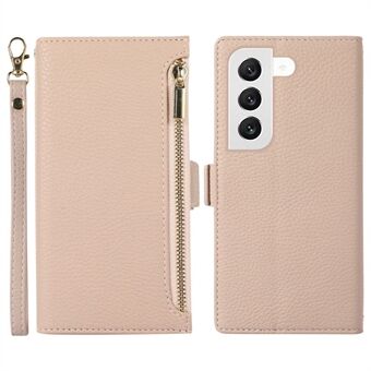 Til Samsung Galaxy S23+ Fuld beskyttelsestelefoncover Litchi Texture Stand Flip Læderpung Telefoncover med rem