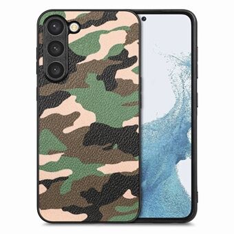 Telefoncover til Samsung Galaxy S23+, camouflagemønster lædercoated PC+TPU præcist udskæring telefoncover