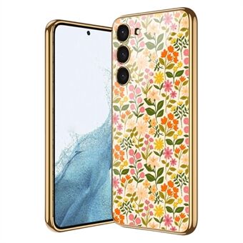 GKK Style-4 til Samsung Galaxy S23+ Hærdet glas + PC Anti-ridse etui Stilfuldt blomstermønster Drop-sikkert cover