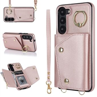Crossbody Phone Case til Samsung Galaxy S23+ Kickstand Lynlås Wallet PU Læder Coated TPU Cover