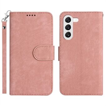 Til Samsung Galaxy S23+ Støvtæt telefontaske Pung Stripe Texture PU Læder Stand Folio Cover med rem