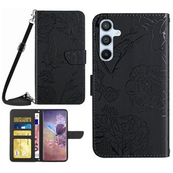 Til Samsung Galaxy A54 5G HT03 Butterfly Flowers påtrykt pung telefonetui Skin-touch PU læder Flip Folio Stand Magnetisk Cover med skulderrem