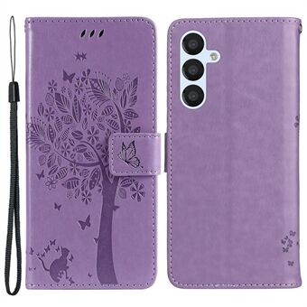 KT Imprinting Flower Series-3 til Samsung Galaxy A54 5G PU-lædertelefontaske med påtrykt kattetræ-mønster Stødsikker magnetisk Stand
