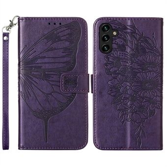 YB Imprinting Series-4 til Samsung Galaxy A54 5G PU- Stand Telefoncover Butterfly Flower Imprinted Fuld Protection Wallet Case med håndstrop