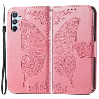 Til Samsung Galaxy A54 5G PU læder påtrykt sommerfuglemønster telefontaske Stand Pung Folio Flip Cover med rem