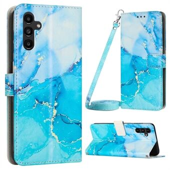 Til Samsung Galaxy A54 5G telefonetui med marmormønster PU- Stand Telefonpungcover med skulderrem