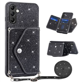 Til Samsung Galaxy A54 5G Kortholder Glitter Telefon Kickstand Case PU Læder Coated TPU Cover
