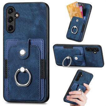 Støvtæt telefoncover til Samsung Galaxy A54 5G , Ring Kickstand PU Læder+PC+TPU kortslot cover