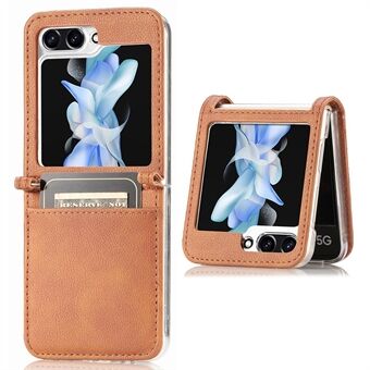 Beskyttende Slim Case til Samsung Galaxy Z Flip5 5G Litchi Texture Card Holder PU Læder PC-telefoncover