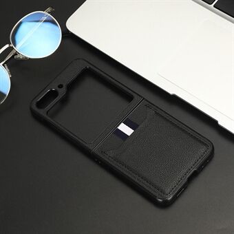 Til Samsung Galaxy Z Flip5 5G PU-læder+PC-bagcover Ultratynd Litchi Texture Card Slot Telefon-etui