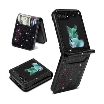 Til Samsung Galaxy Z Flip5 5G PU-læder + PC-kort-slot Case Laser Carving Glitrende Starry Style telefoncover