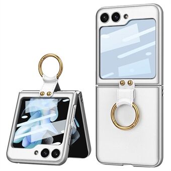 GKK til Samsung Galaxy Z Flip5 5G Ring Kickstand Case PU Læder PC telefoncover med lille skærm film