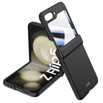 Til Samsung Galaxy Z Flip5 5G hårdt pc-telefontaske Skin-touch hængselbeskyttelsescover med hærdet glas bagskærmbeskytter