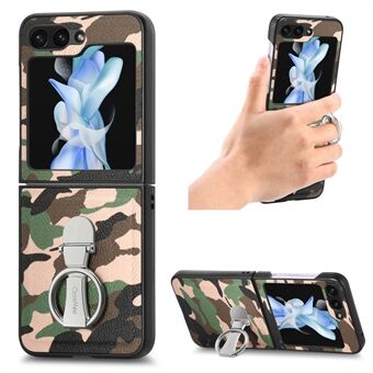 Til Samsung Galaxy Z Flip5 5G PU-læder + pc-camouflagemønster etui Ring Kickstand Telefoncover