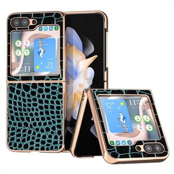Til Samsung Galaxy Z Flip5 5G galvanisering telefontaske Crocodile Texture Ægte ko læder coated pc cover