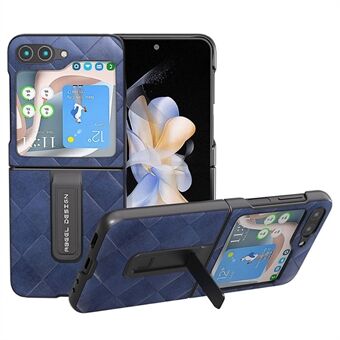 ABEEL Til Samsung Galaxy Z Flip5 5G Kickstand Beskyttelsesetui PU-læderbelagt PC Grid Texture Telefoncover