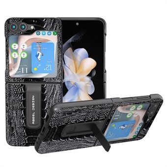 ABEEL til Samsung Galaxy Z Flip5 5G Crocodile Texture Kickstand Cover Ægte ko læder+PC telefonetui