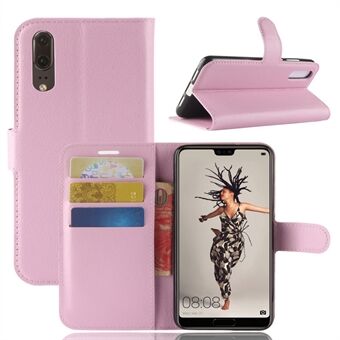 Til Huawei P20 Litchi Texture Wallet Stand Læder Flip Cover