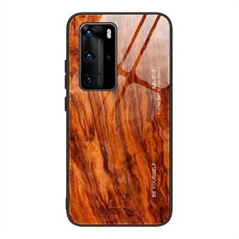Wood Grain Pattern TPU+Tempered Glass Phone Shell for Huawei P40 Pro