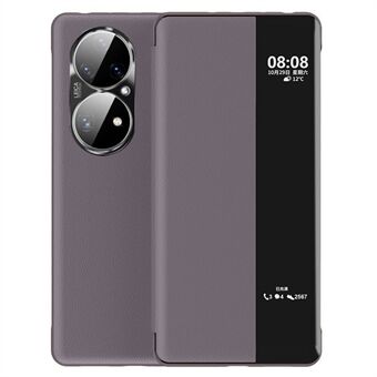 Auto Wake / Sleep PU-lædertelefontaske til Huawei P50 Pro 4G, Touch Slide Button Fuld beskyttelsescover med udsigtsvindue