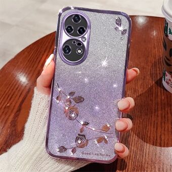Gradient Color Glitter Powder Telefoncover til Huawei P50 Pro 4G, Rhinestone Flower Pattern TPU Cover
