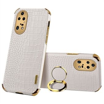 Til Huawei P50 Pro 4G Crocodile Texture galvaniseringscover PU-læderbelagt TPU-telefoncover med Ring