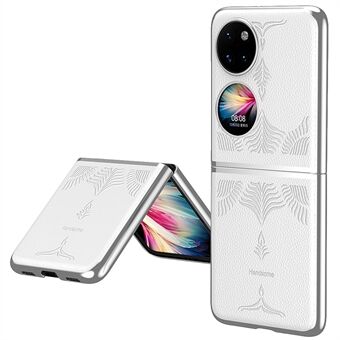 Til Huawei P50 Pocket/Pocket S Galvaniseringsrammedesign Tekstureret PU-læderbelagt hård pc-telefoncover