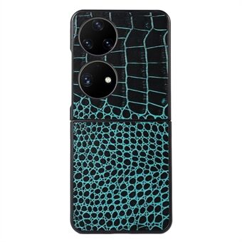 Til Huawei P50 Pocket Crocodile Texture Ægte læder Flip Phone Case Coated Hybrid Bund Mobiltelefon Case Tilbehør