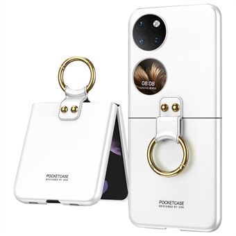 GKK til Huawei P50-lomme, ultra-slank Ring Stødstøtte Design Drop-sikker hårdt pc-telefoncover med lille skærm, hærdet glasbeskytter