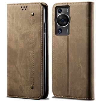 Til Huawei P60 Pro / P60 mobiltelefon etui PU læder jeans stof tekstur tegnebog Stand telefoncover